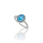 White gold ring k18 with blue topaz and diamonds (code N2349)